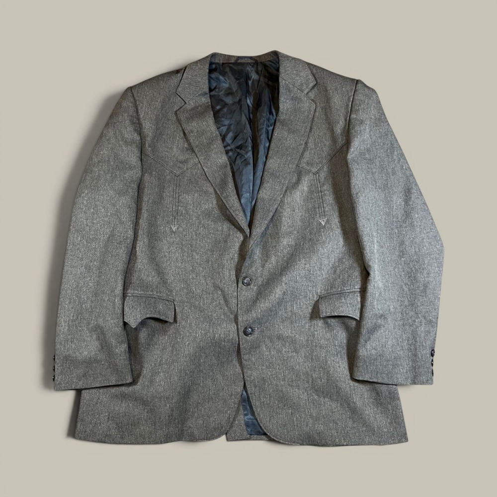 Vintage Circle S Western Blazer Mens 48L Gray Western Yoke Rockabilly Sport Coat